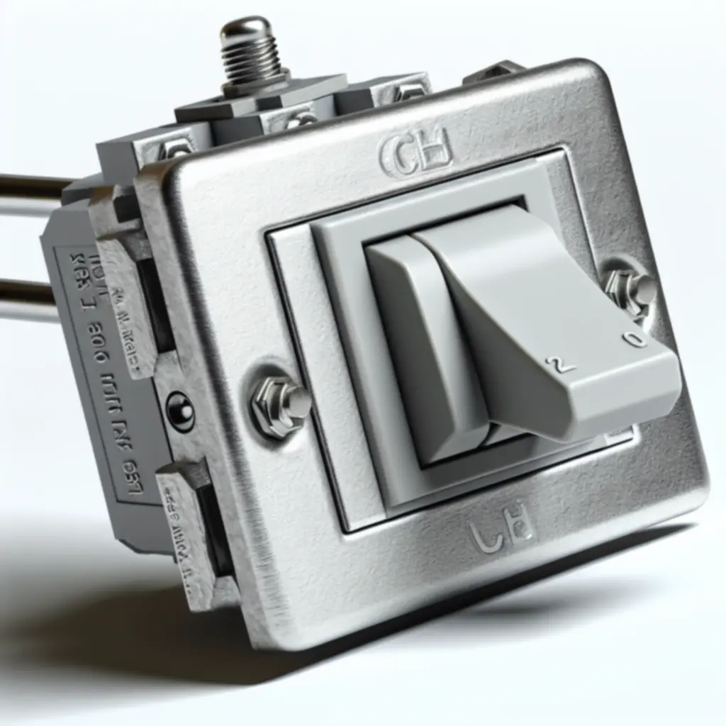 Przybliżony widok przemysłowego łącznika elektrycznego z detalami obudowy