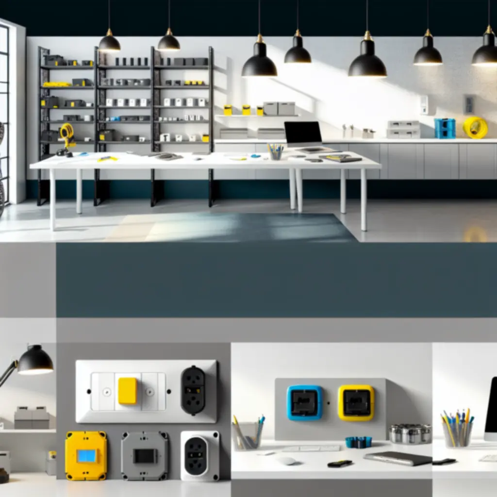 Nowoczesne produkty elektryczne prezentowane w industrialnej aranżacji